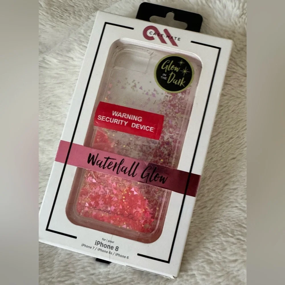 NWT Case-mate Waterfall Glow Pink Glitter Phone Case for IPhone 8, 6, 6s, 7.